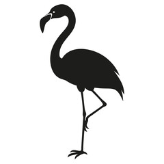 Obraz premium Silhouette of a flamingo standing on one leg with its neck curved in an s shape and a white background created with generated ai