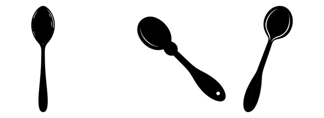 Silhouette set of illustration of kitchen utensil spoons for cooking and eating food art