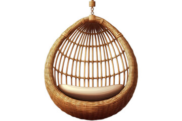 Obraz premium An inviting wicker pod chair gently swaying offers moments of reflection against solitude with on transparent background
