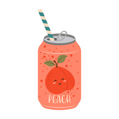 Colorful illustrations of canned and bottled fruit juices with simple designs. Summer cold and soft drinks