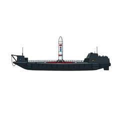 Obraz premium Cartoon Drone Ship with Rocket Landing Platform – Isolated Vector Illustration