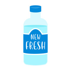 Flat style illustrations of bottled and canned fruity drinks and flavored soda. Summer cold and soft drinks