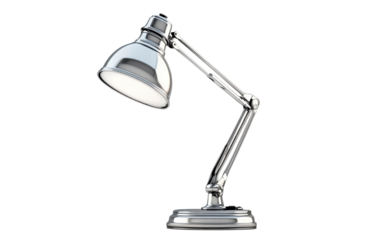 Captivating chrome desk lamp illuminating brilliant ideas perfect for focused study sessions on transparent background
