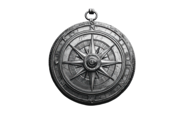 Embark on a nostalgic journey with an antique silver compass hinting at adventure and on transparent background