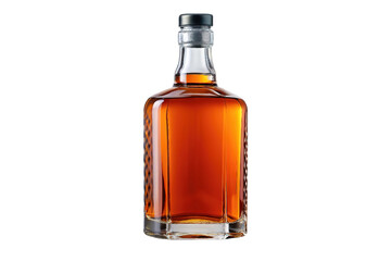 Full bottle of amber whiskey liquor isolated on transparent background