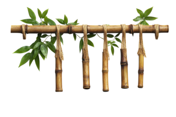 Harmonious bamboo wind chime evoking nature s serenity and a sense of calming meditation on a on transparent background