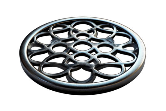 Intricate silver Celtic knot design a symbol of unity and eternity with reflective metal on transparent background