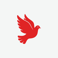 Download a red dove in flight vector. Simple silhouette design with bold color, symbolizing peace and freedom. Perfect for logos, prints, and graphic design.