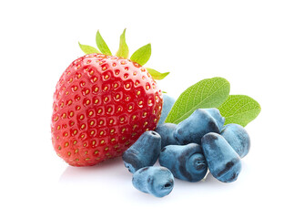 Strawberry with honeysuckle in closeup