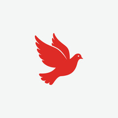 Download a red dove in flight vector. Simple silhouette design with bold color, symbolizing peace and freedom. Perfect for logos, prints, and graphic design.