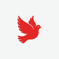 Download a red dove in flight vector. Simple silhouette design with bold color, symbolizing peace and freedom. Perfect for logos, prints, and graphic design.