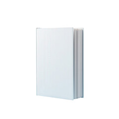 Naklejka premium Blank hardcover book standing upright on white background for creative design, branding, and mockup purposes