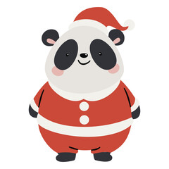 Cute panda in santa claus costume. Flat vector illustration on white background in simple child style. Vector illustration