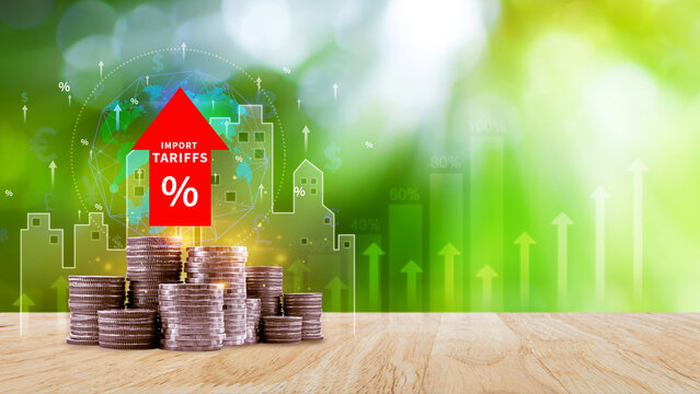Import tariffs increase concept, Government import tax to boost economy, industrial growth tax, trade import tax increase, trade war policy for development