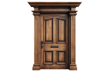 Stepping into timeless elegance a weathered wooden door whispers tales of history guarded by on transparent background