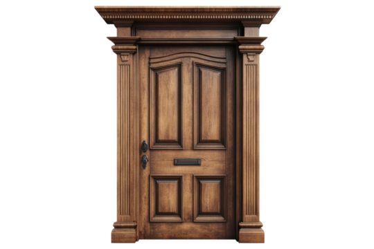 Stepping into timeless elegance a weathered wooden door whispers tales of history guarded by on transparent background - Powered by Adobe
