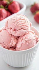 Strawberry ice cream on white background. shallow depth of field