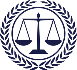  Elegant justice symbol with scales and laurel wreath. Legal Logo for law firm branding vector illustration.