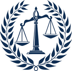  Elegant justice symbol with scales and laurel wreath. Legal Logo for law firm branding vector illustration.