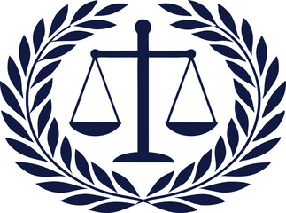  Elegant justice symbol with scales and laurel wreath. Legal Logo for law firm branding vector illustration.
