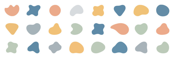 Set of colorful abstract blob shapes in pastel tones. Organic fluid forms ideal for modern design, backgrounds, posters, web elements, branding, and abstract.