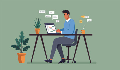 Business meeting or negotiation in office at table.  office meeting, business people working and discussion illustration