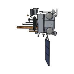 Cartoon Deep Space Probe with Antennas and Solar Panel – Isolated Vector Illustration