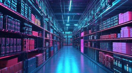 Futuristic warehouse interior