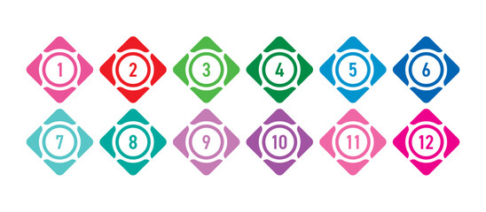 Numbers 1-12 for science, education, business, technology world. Numbers 1-12 concept in colorful squares and circles