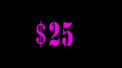 Count up Dollars up to 50 on black background. Animated business and commerce element. Rich and success animation concept.50 dollar counting icon.
