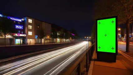 Urban Waterfront Timelapse: Boat Movement from Day to Night with Green Billboard - Powered by Adobe