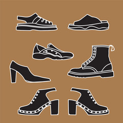 Minimalist Vector Shoe Icons Set – Stylish Footwear Illustration ladies shoes
