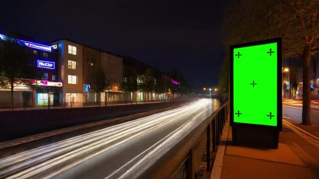  Urban Waterfront Timelapse: Boat Movement from Day to Night with Green Billboard