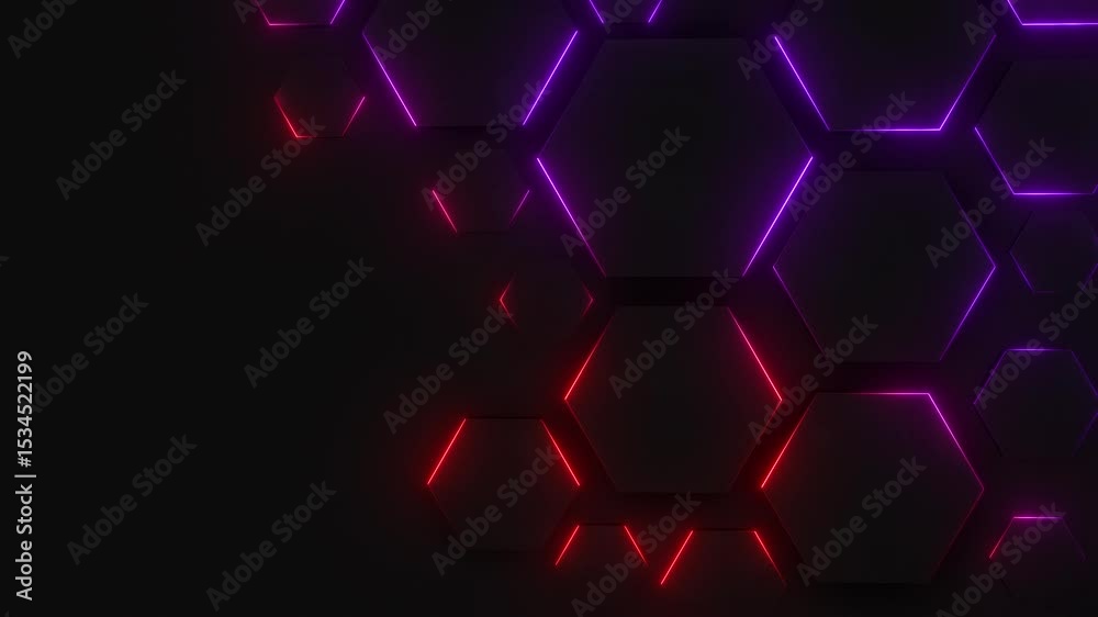 Wall mural this stock motion graphic video of neon hexagon grid loop with gentle overlapping curves on seamless
