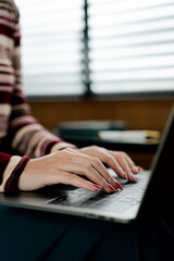 office girl's hands typing input data
