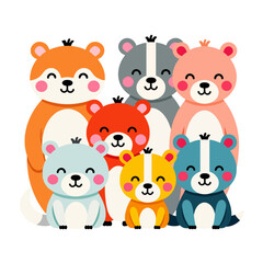 Naklejka premium Cute Cartoon Bears Illustration-Colorful Bear Family Graphic-Sweet Animal Character Design-Ideal for Children's Art-Playful & Adorable Bear Clipart