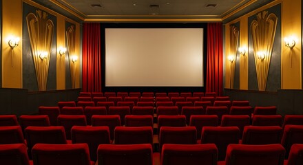 Fototapeta premium Empty Art Deco Movie Theater Auditorium Ready for a Show