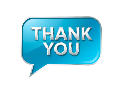 3D "Thank You" in blue speech bubble