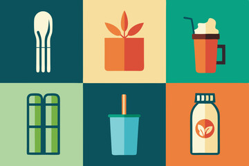 reusable water bottle icon set