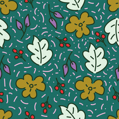 Hand drawn flowers seamless pattern