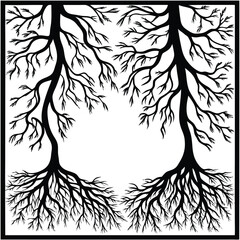 Black Silhouette Tree with Roots and Leaves – Symbolic Nature and Growth Vector Art