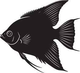 Angelfish – Solid Black Silhouette and Outline Vector Set