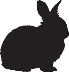 Angora Rabbit – Solid Black Silhouette and Outline Vector Set