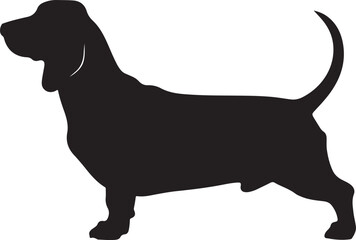 Basset Fauve de Bretagne – Solid Black Silhouette and Outline Vector Set