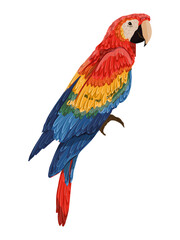 Scarlet macaw parrot. Realistic Vector South American and Caribbean Jungle Bird