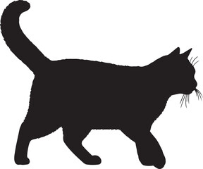 Chartreux Cat – Solid Black Silhouette and Outline Vector Set