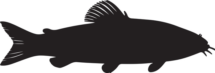 Clown Loach – Solid Black Silhouette and Outline Vector Set