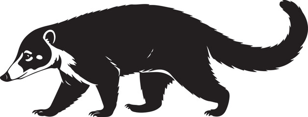 Coatimundi – Solid Black Silhouette and Outline Vector Set