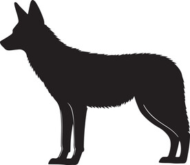 Ethiopian Wolf – Solid Black Silhouette and Outline Vector Set