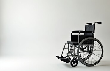 Fototapeta premium Empty wheelchair isolated on white background. Healthcare, medical support concept. Physical therapy, rehabilitation, accessibility, mobility. Aluminium, grey, nobody. Clean, simple, modern design